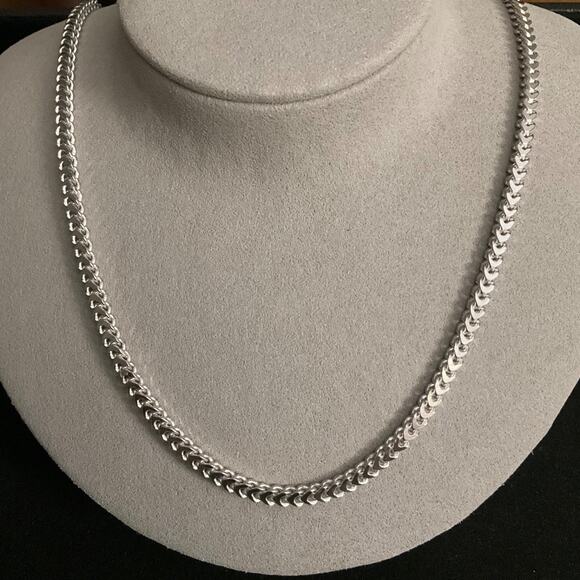 NEW- Solid 3.5mm Italian Franco Link Chain 24in Rhodium/ 925 Sterling Silver - Picture 2 of 9